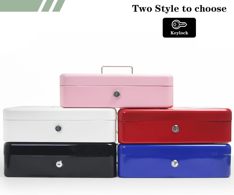 PACOLO Secure Locking Cash Box with Key or comnination, Money Tray, and Organizer - Metal Money Safe for Cash Management (Red Key) - Image 5